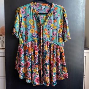 Anthropologie Floral Tunic Blouse